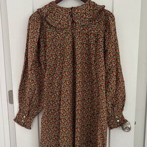 DOEN Sz S Peter Pan Collar Mini Dress in Peach Floral